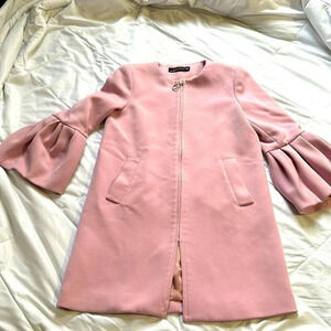 Zara powder pink zippered coat with bell sleeves size XS